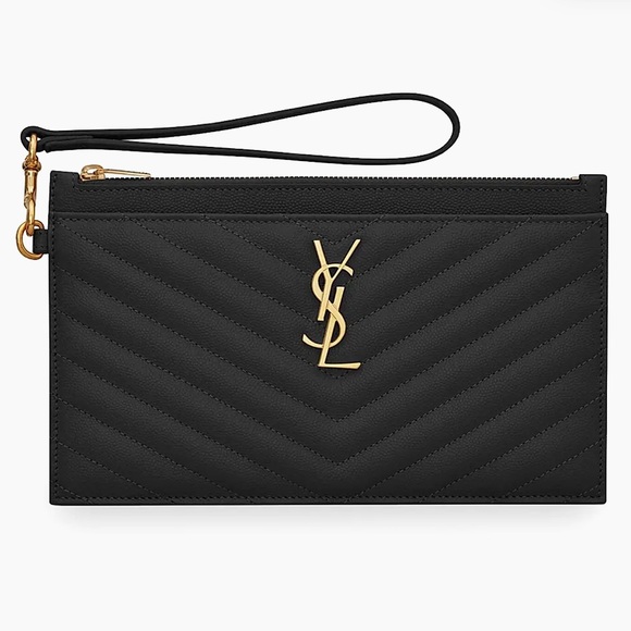 YSL Pouch Monogramme Grain De Poudre Tech Nero - Picture 1 of 6